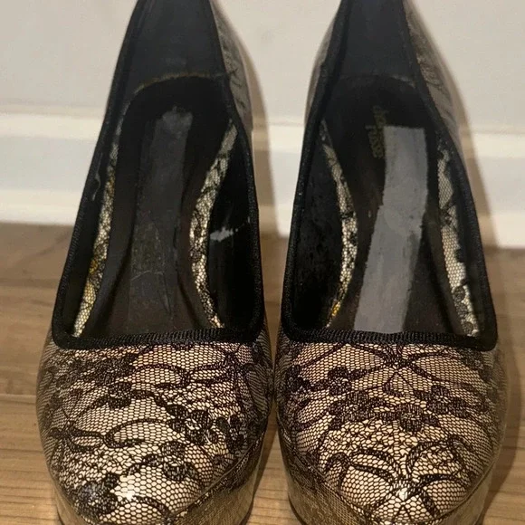 Platform heels. Charlotte Russe. Color is beige with lots of black lace size 10 - Picture 2 of 7